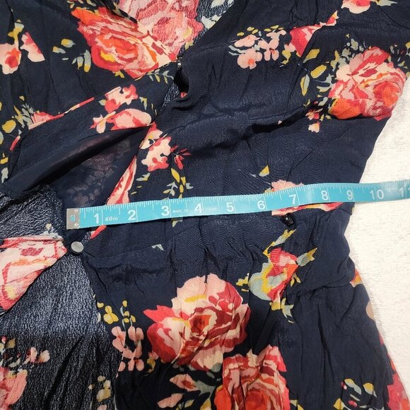 NWT Forever 21 floral long sleeve wrap midi dress Navy Pink Red Green - Picture 4 of 10